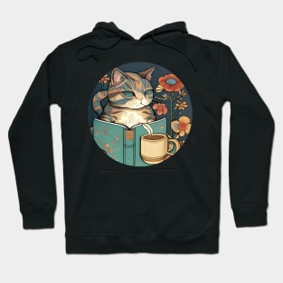 Coffee Cat Cute Kitten Reading Book - Funny Cat Coffee Hoodie